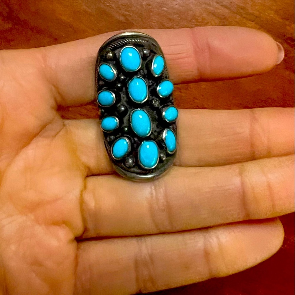 Vintage Turquoise Sterling Silver Ring size ~8.5 Signed Navajo Active American